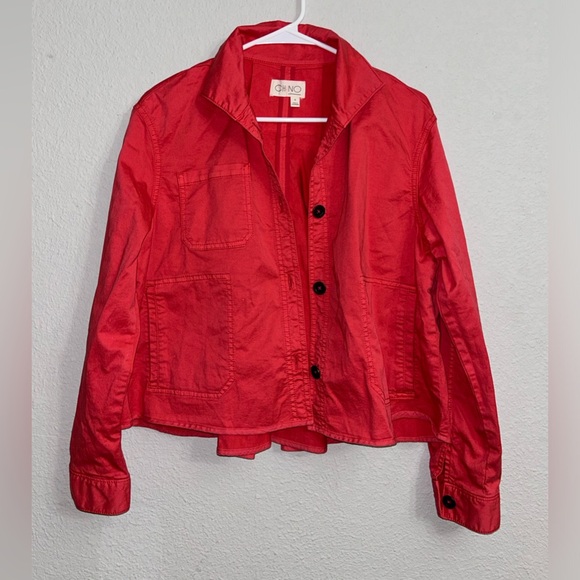 By Anthropologie Chino Coral Swing Button Up Boxy Crop Long Sleeve Jacket Sz S - Picture 7 of 11